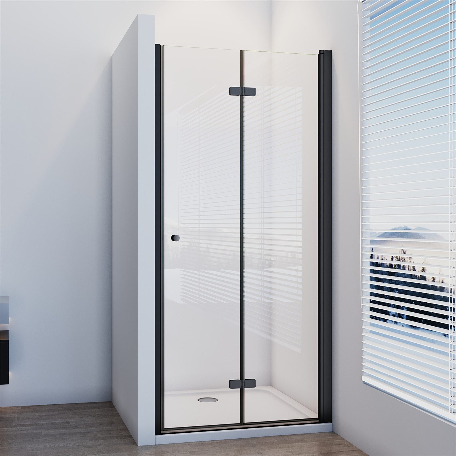 IMPTS Dusch-Falttür Duschtür Falttür 180° Dusche Nischentür Schwarz Duschkabine Drehbar, 70x185 cm, Einscheibensicherheitsglas, Sicherheitsglas, (set) Duschkabine Pendeltür Schwingtür Dusche Falttürkabine Duschabtrennung