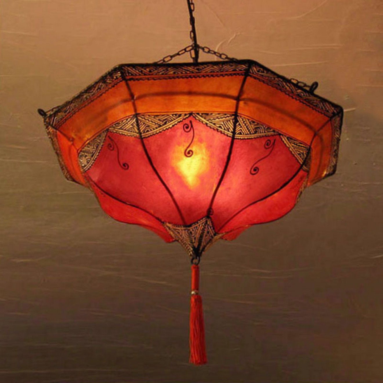 Kenza Leder, Orientalische echtleder Leuchtmittel, aus Hängeleuchte, ohne Lampenschirm, aus Ø60cm l-artisan Deckenleuchte Hennalampe, Marokkanische Hängelampe