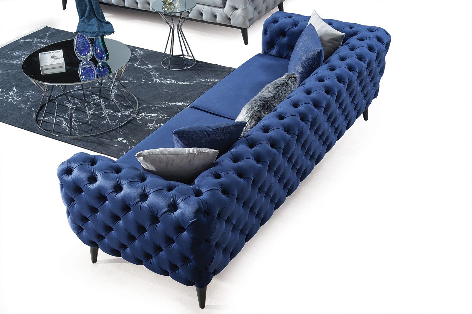 2-Sitzer, Möbel Polyester) Blau (100% Quality Sofa Marrakesh, Made Stk. 1 in Villa Turkey, Luxus-Microfaser