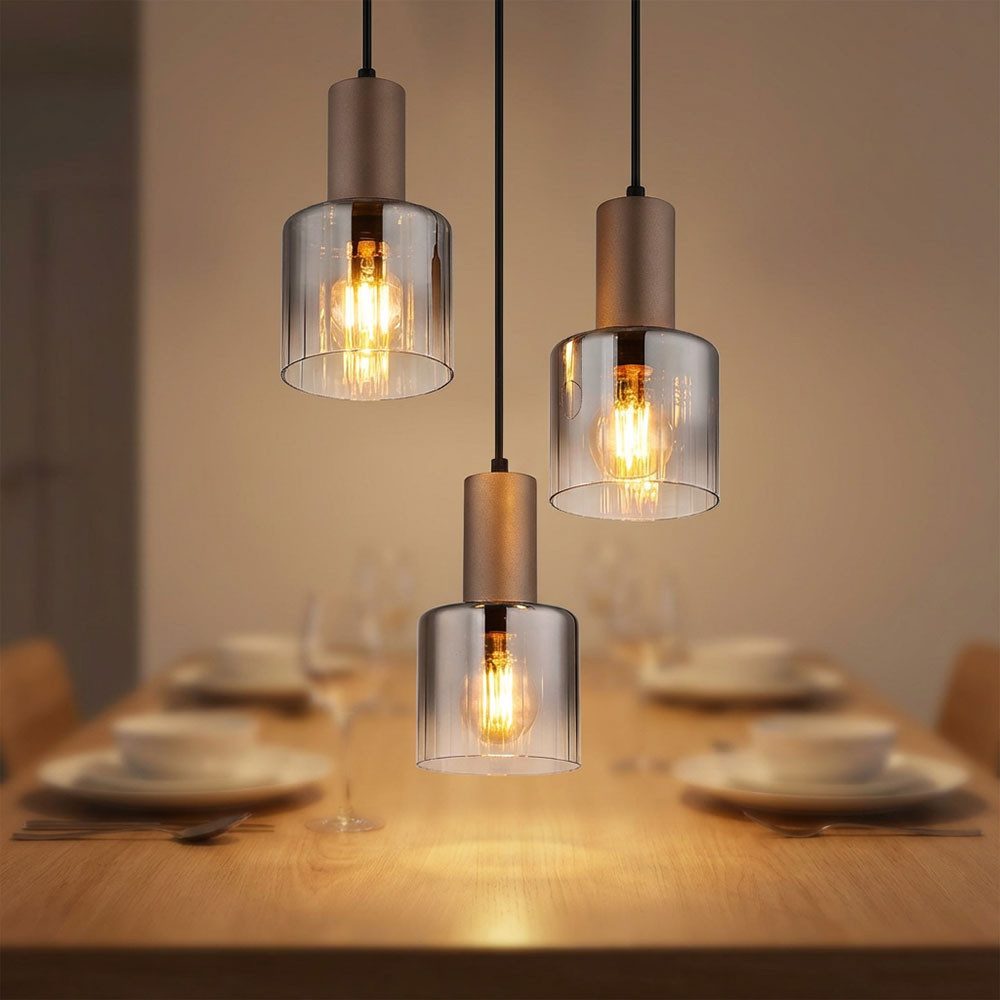 GLOBO LIGHTING Pendelleuchte, Leuchtmittel nicht inklusive, Hängeleuchte Pendellampe Metall kaffeefarben Glas rauchfarben H 150 cm