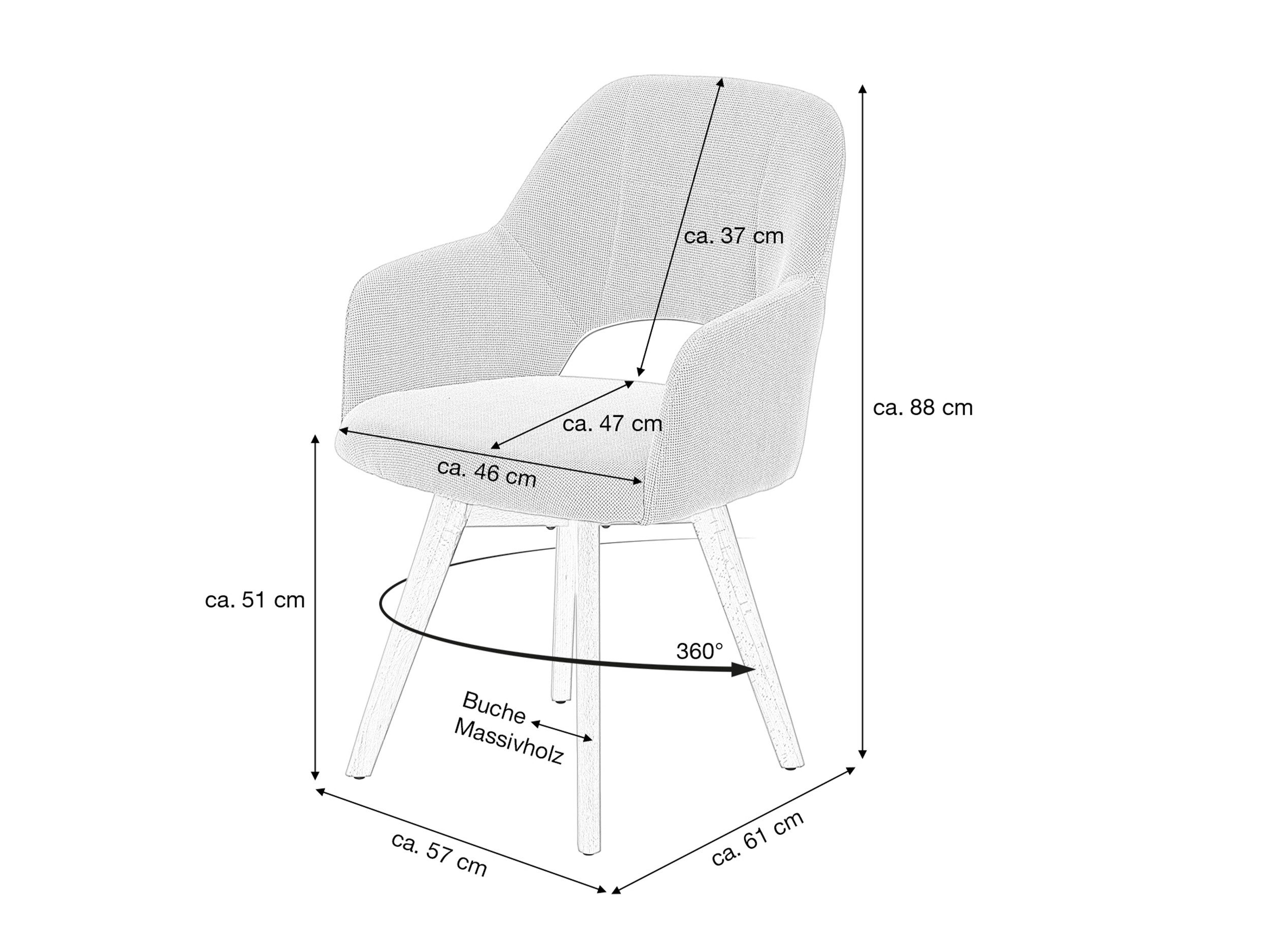 Massivart® Polsterstuhl 360 Grad drehbar, Esszimmerstuhl mit Armlehnen, Webstoff, »STADE«, Gestell Buche massiv unbehandelt • Sitz fest gepolstert • BOHO Stil – Bild 4 von 5