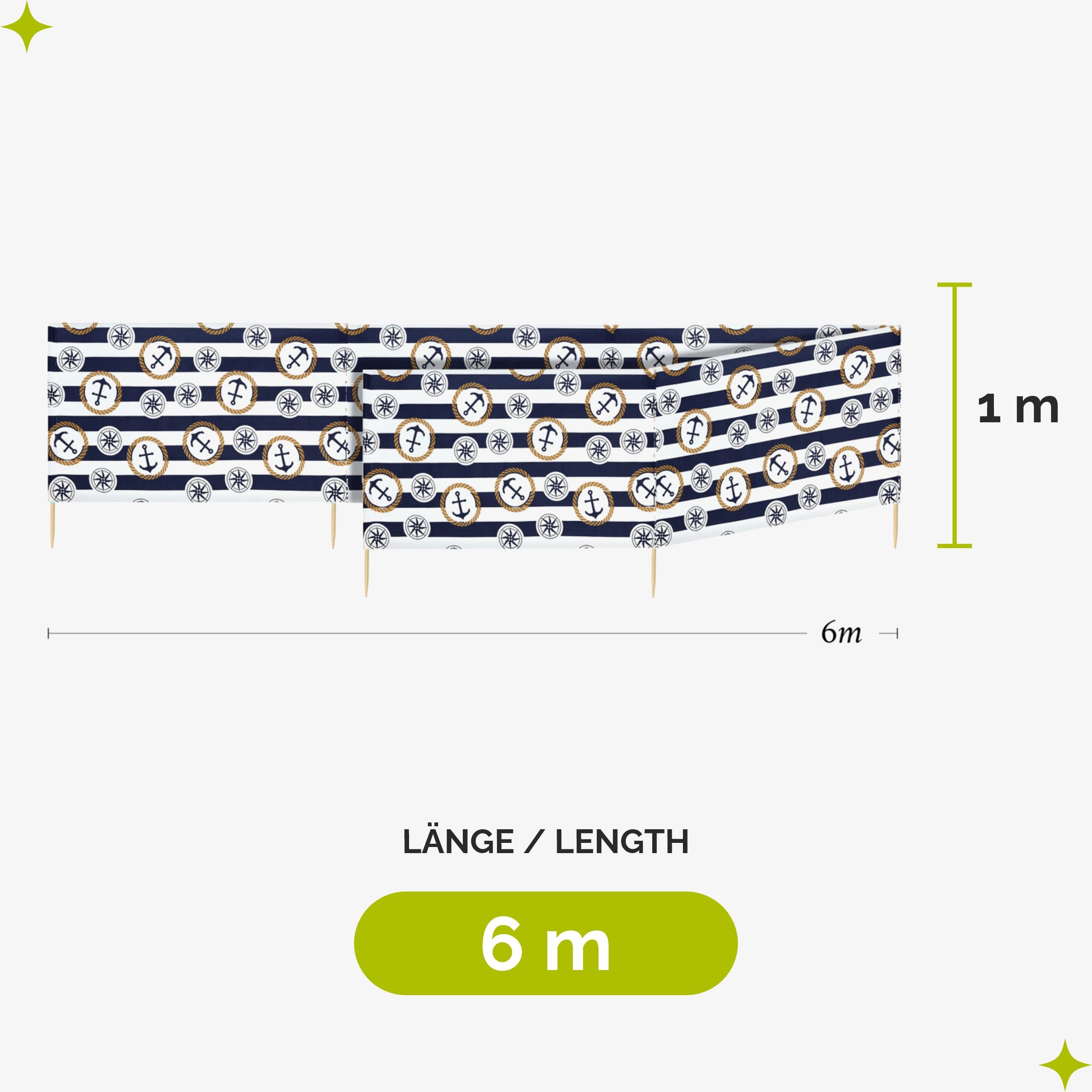 Garronda Windschutz Strand Sichtschutz 6m lang mit Gummihammer GAEX001 günstig online kaufen