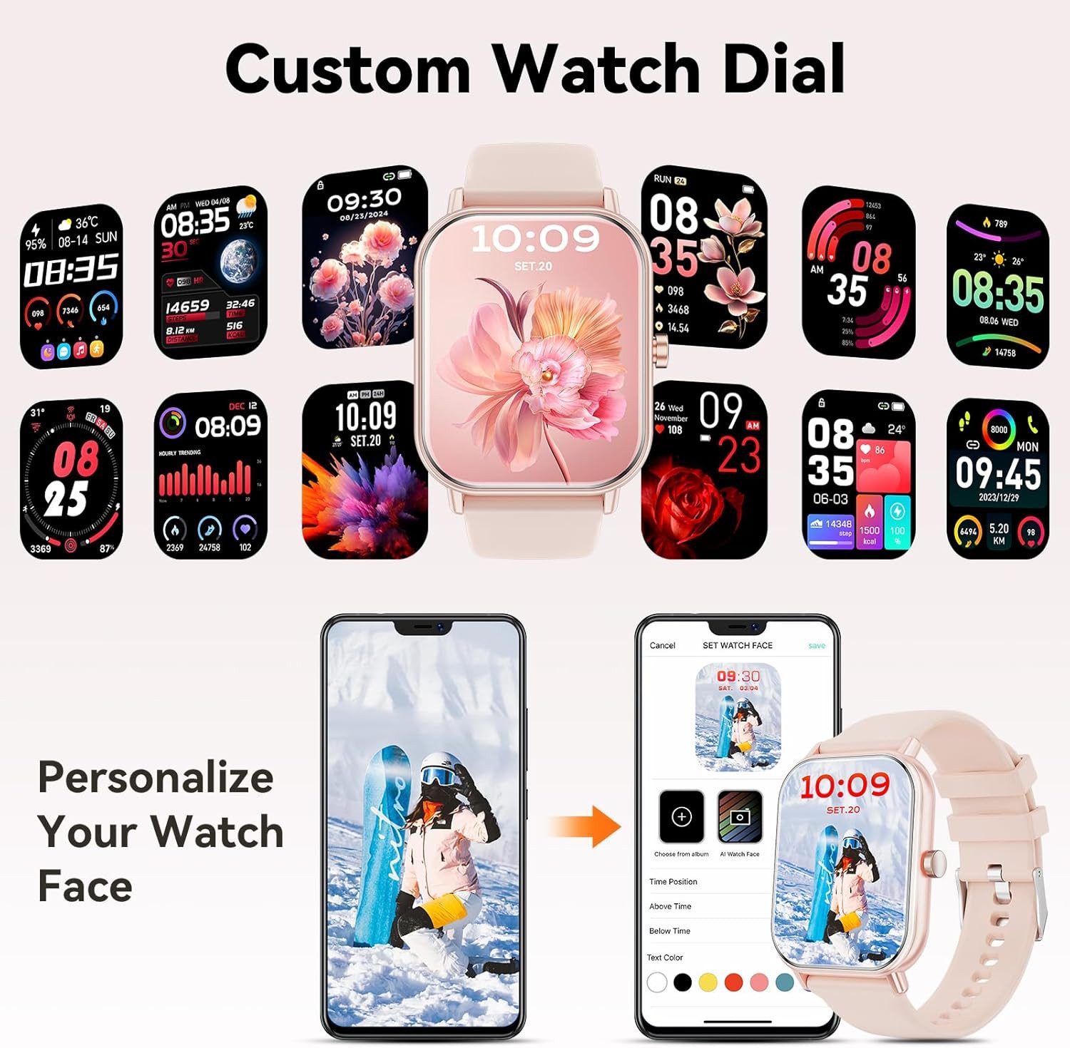 Haulvean Smartwatch (4,6 cm, android ios), Smartwatch mit Bluetooth Telefonie 1.85 Zoll Display Fitness