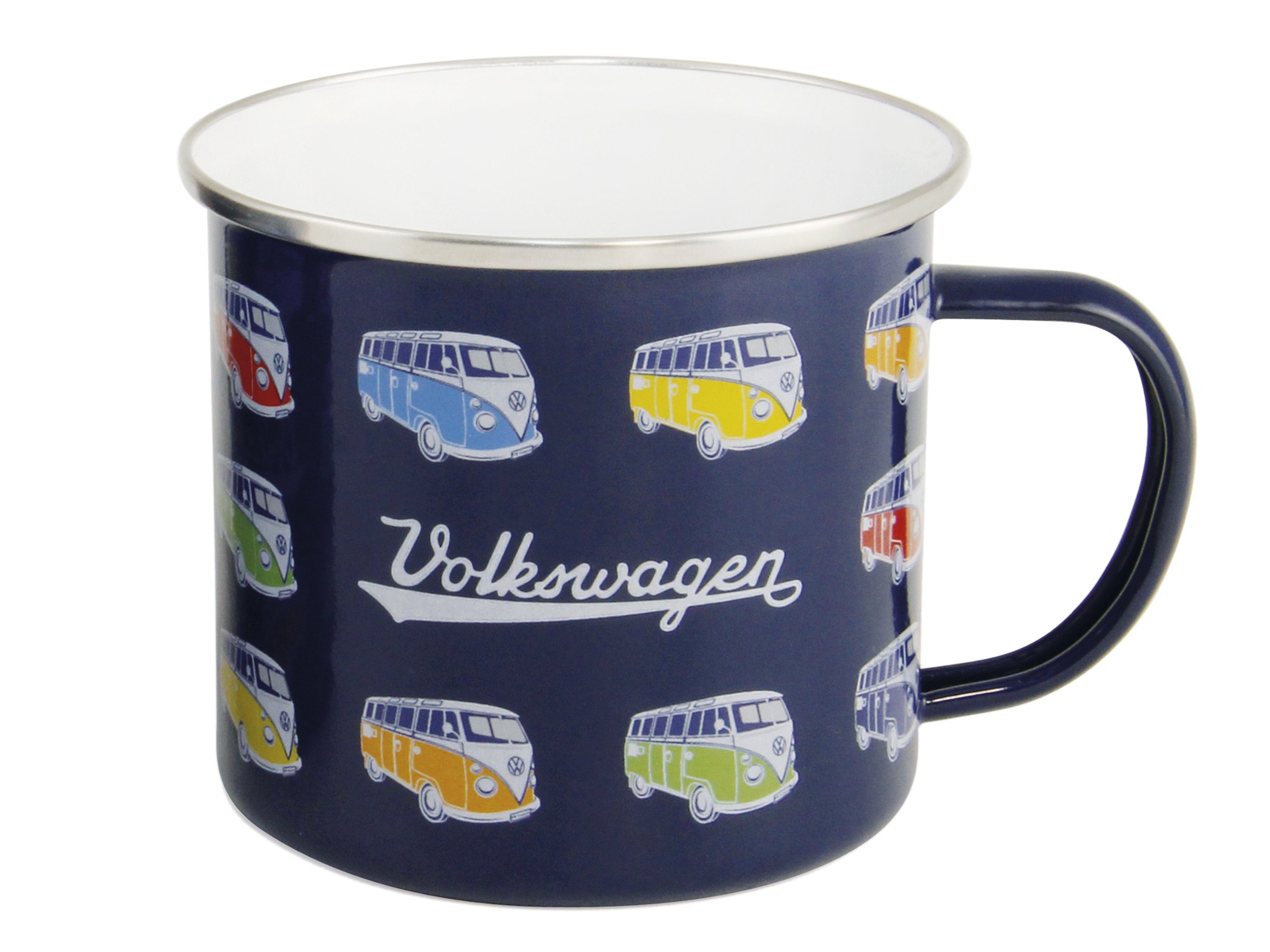VW Collection by BRISA Tasse Volkswagen Große Emaille Kaffee-Tee-Tasse-Becher-Haferl, 1-tlg., Stahlblech, für Camping & Outdoor T1 Bus in verschiedenen Farben und Designs