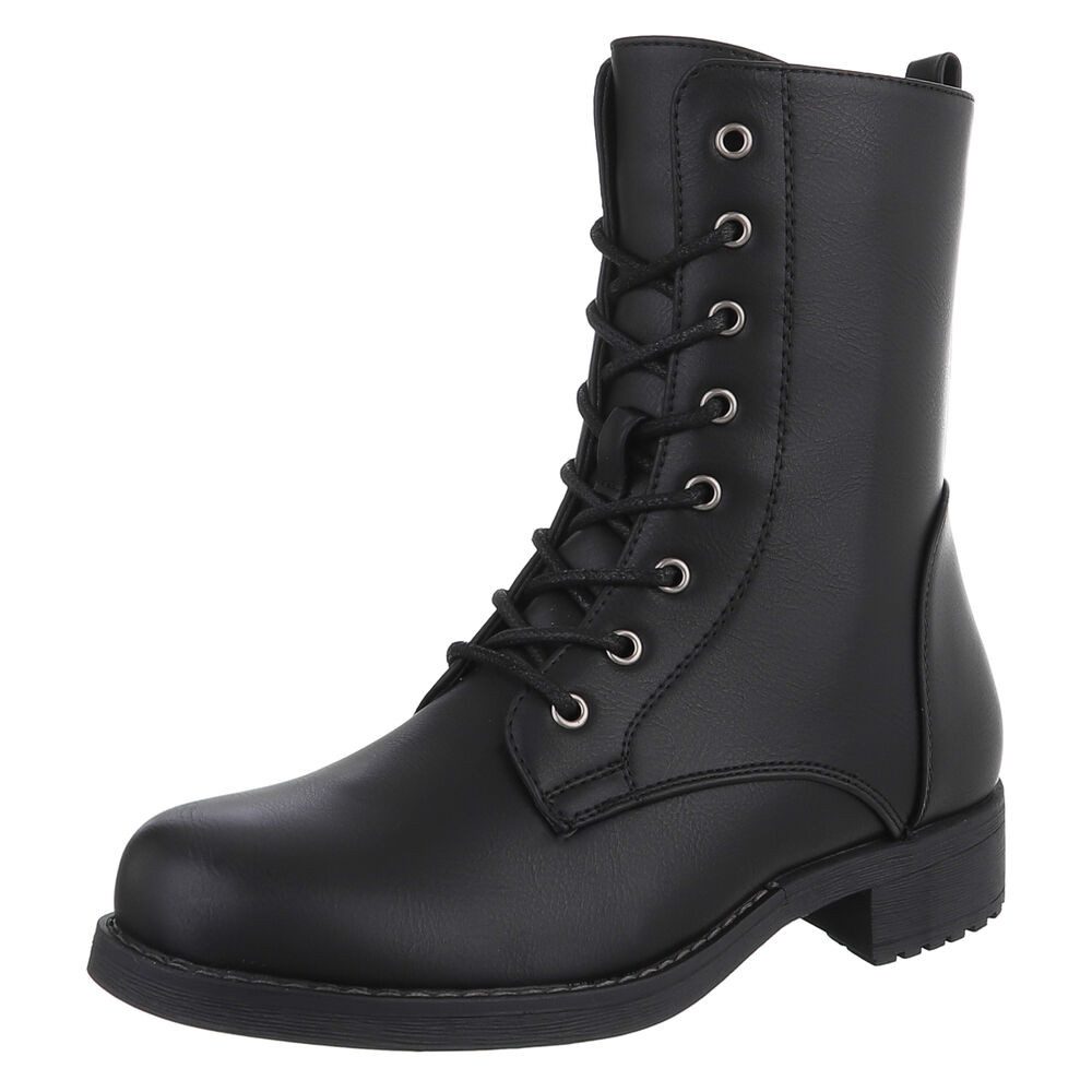 Ital-Design Damen Schnürstiefel für Alltag und Freizeit Stiefelette (90648943) Blockabsatz Schnürstiefeletten in Schwarz