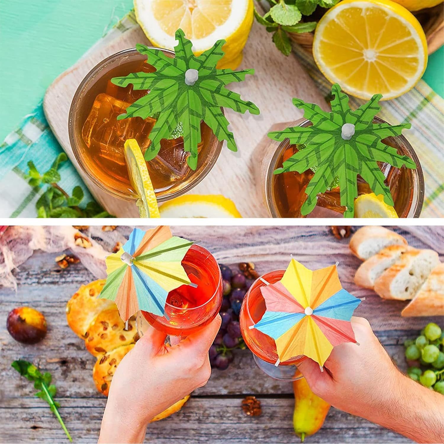 MOPUEA Cocktail-Set Cocktail Deko Schirmchen Strohhalme Party Zubehör, (Bunte Cocktail Dekoration aus Holz und Papier, 150-tlg., Praktisches Party-Accessoire fü – Bild 5 von 5