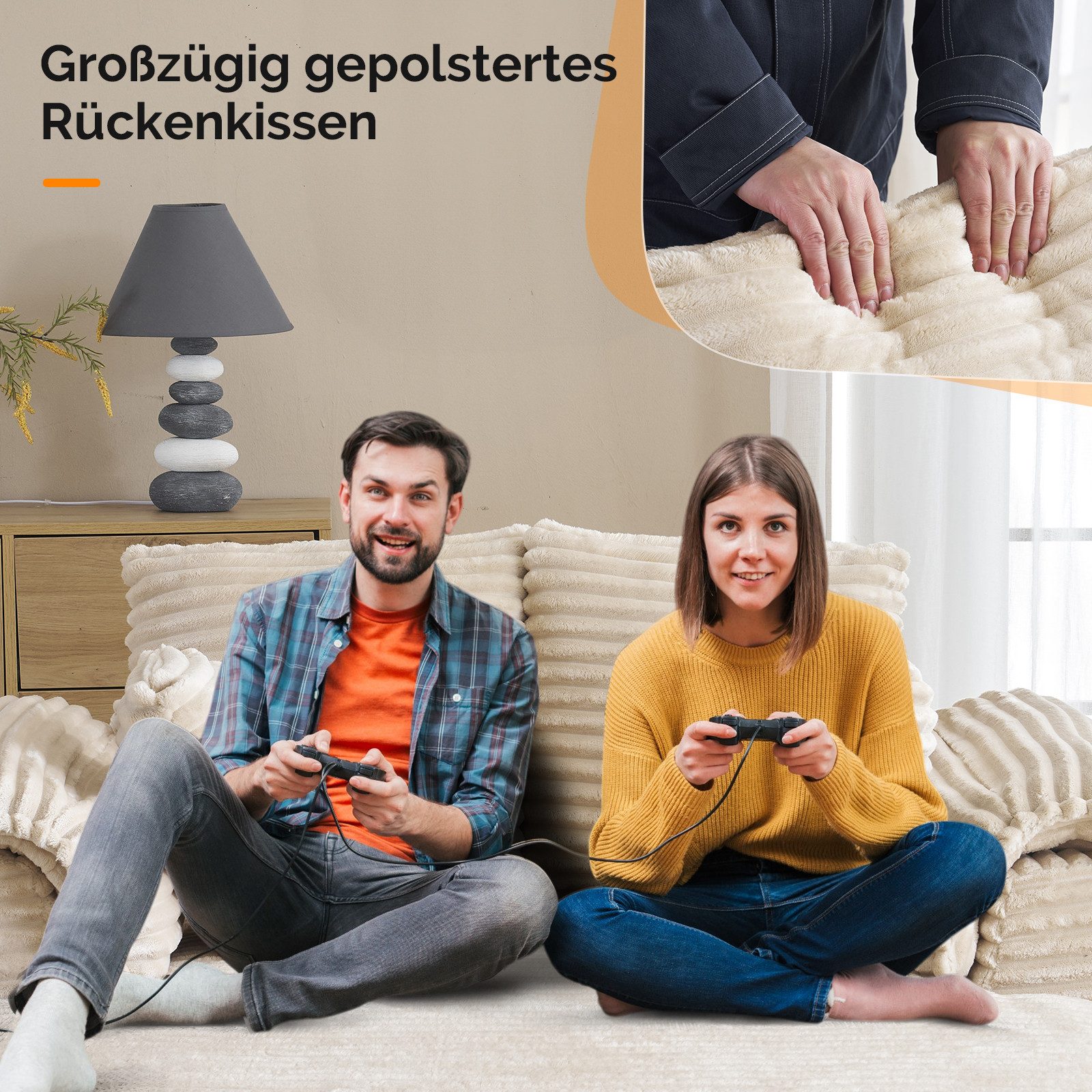 VINGLI Chaiselongue 2-Sitzer Cord Schlafsofa, Breite 142cm, Loungesofa mit Schlaffsunktion, Großer Chaiselongue-Sessel für Wohnzimmer, Schlafzimmer oder Büro – Bild 5 von 5