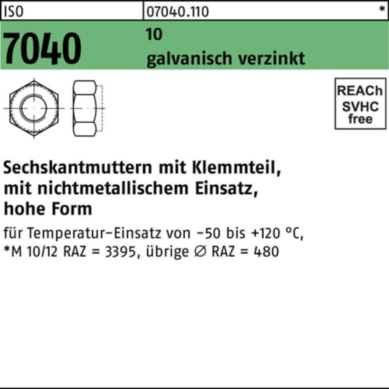 Reyher Muttern 100er Pack Sechskantmutter ISO 7040 Klemmteil M10 10 galv.verz. 100 St | Muttern