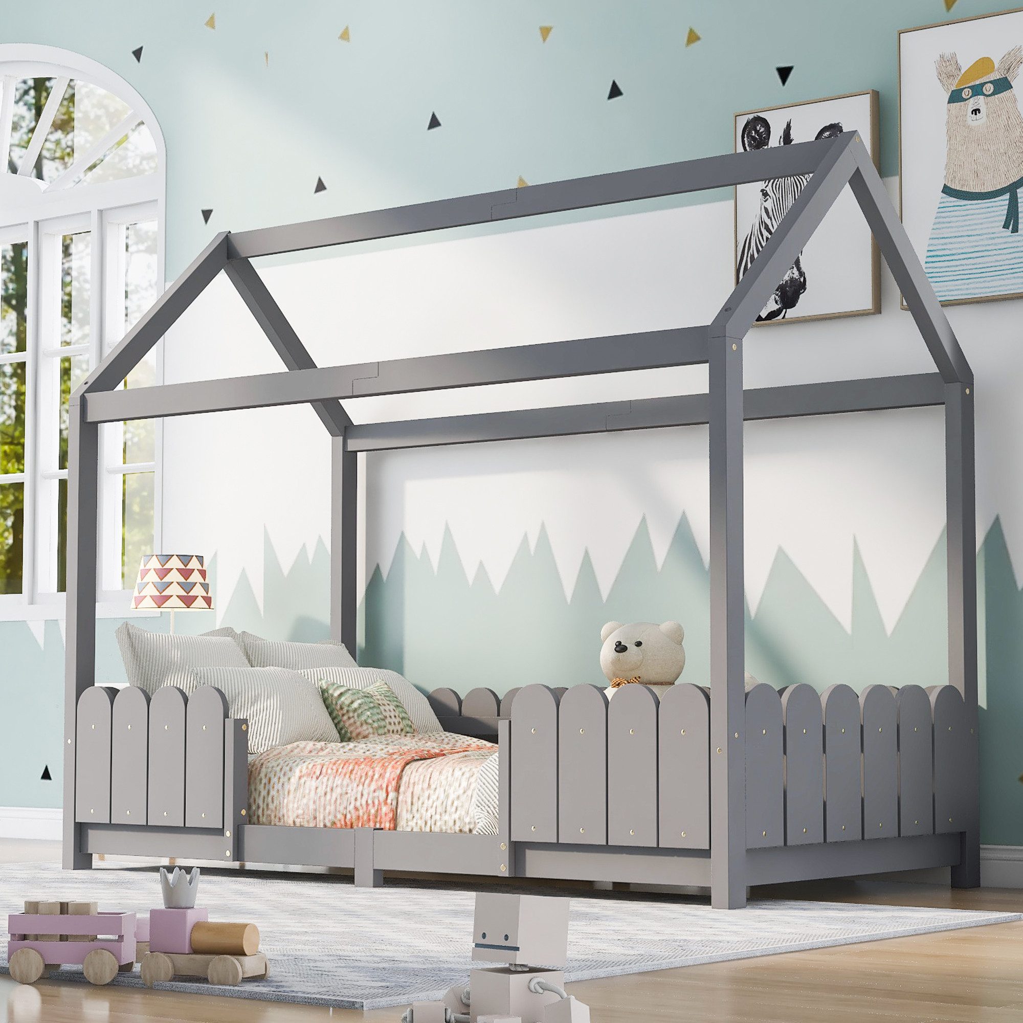 Flieks Kinderbett, Einzelbett Hausbett Kiefernholz 90x200cm günstig online kaufen