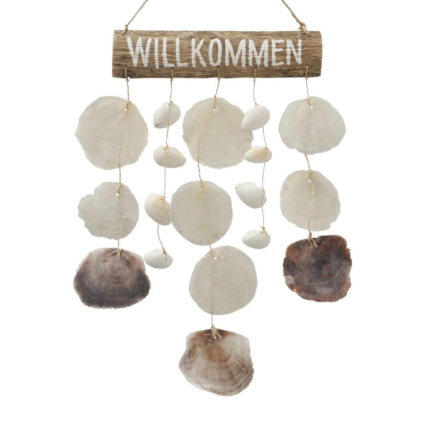ReWu Wanddekoobjekt Wilkommens-Schild mit Muscheldekoration ca 40 x 32 x 4 cm