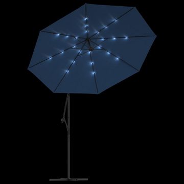 vidaXL Balkonsichtschutz Ampelschirm mit LED-Leuchten und Stahlmast 300 cm Azurblau