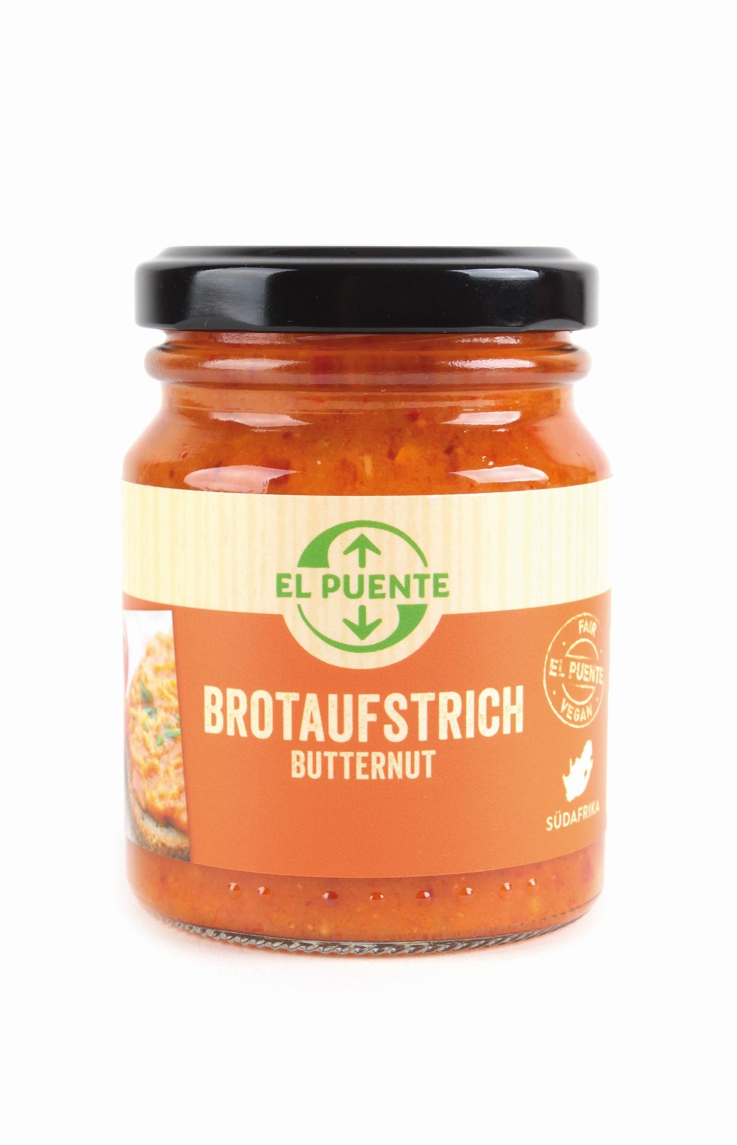 El Puente Herzhafter Brotaufstrich Veganer Brotaufstrich Butternut aus Kürbis, Fair Trade, Vegan, Fair Trade