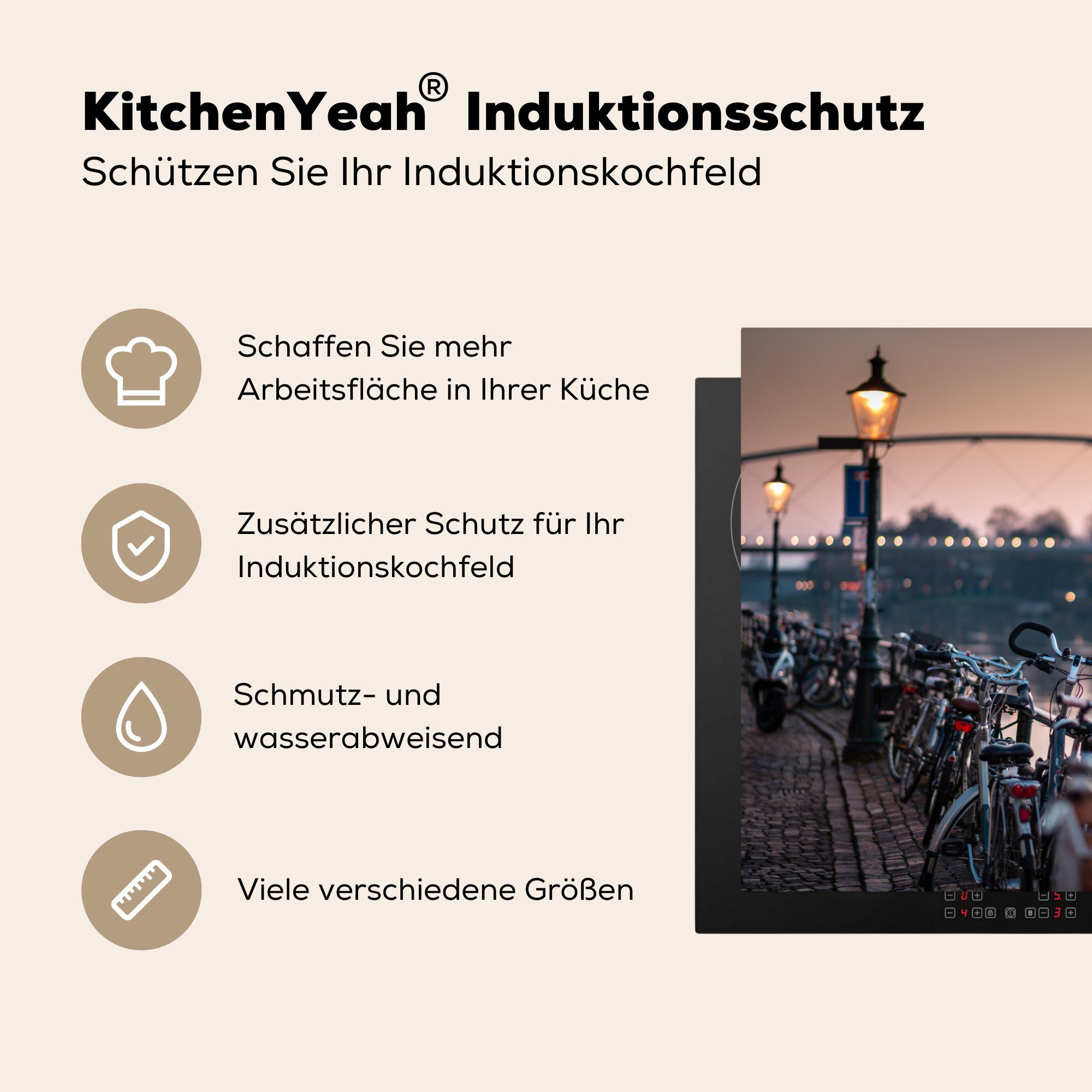 küche, - - Herdblende-/Abdeckplatte für Vinyl, MuchoWow Maas Maastricht tlg), (1 Induktionskochfeld die Brücke, Schutz 81x52 cm, Ceranfeldabdeckung