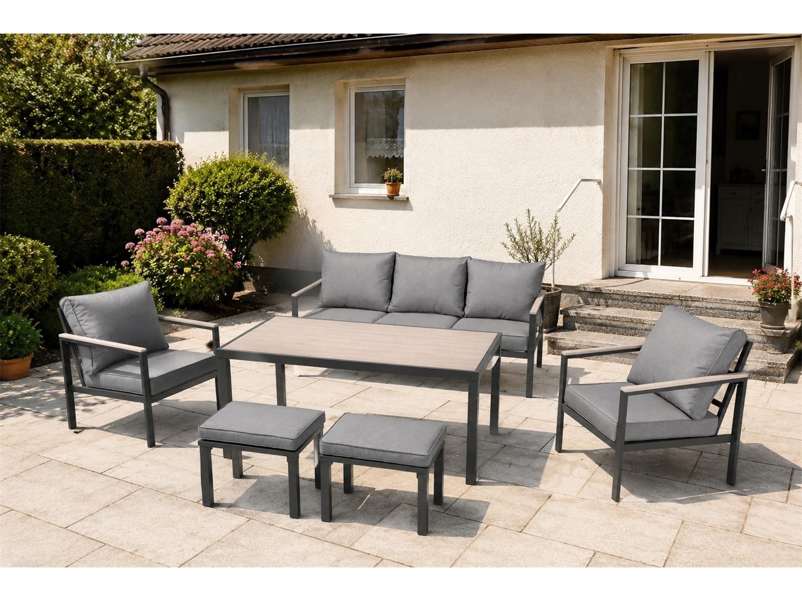 bellavista - Home&Garden® Gartenlounge-Set Dining Lounge Set Rialto 6-teilig Aluminium anthrazit Holzoptik