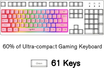 KUIYN 60% kabelgebundene RGB-61-Tasten-Mini Gaming Tastatur- und Maus-Set, mit 11 RGB-Chroma-Hintergrundbeleuchtung, schwebende ABS-Tastenkappen