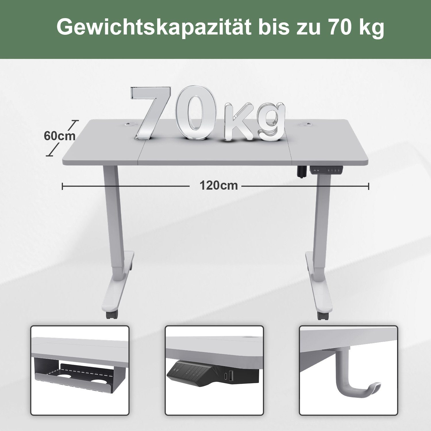 Elektrisch C&A Schreibtischstuhl grau Aufladung Stehschreibtisch Type HOMALL und 3-Funktions-Memory