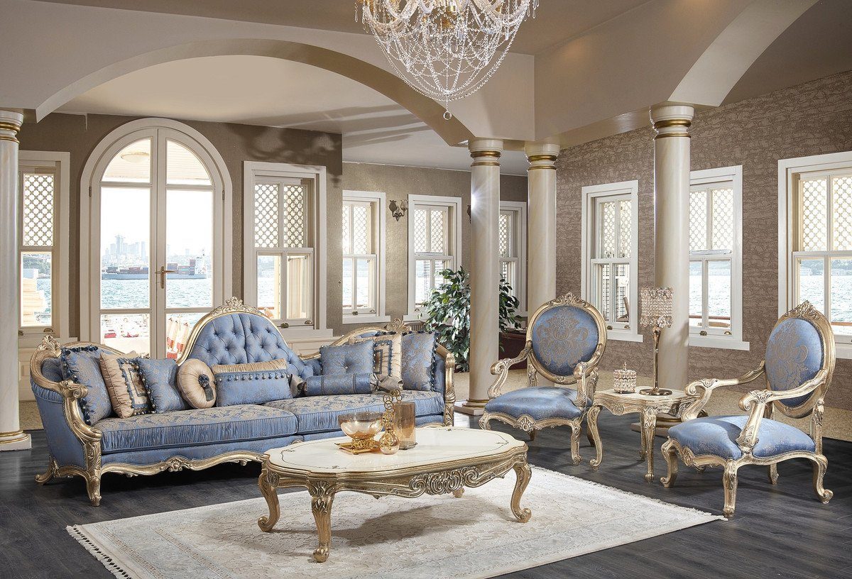 Casa Padrino Beistelltisch Luxus Barock Set - 1 Chesterfield Sofa & 1 Couchtisch & 2 Salon Stühle & 1 Beistelltisch - Barock Wohnzimmermöbel