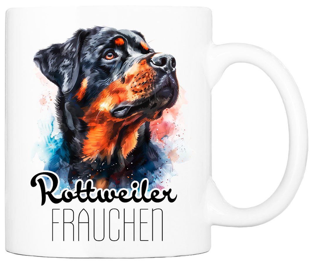 Cadouri Tasse ROTTWEILER FRAUCHEN - Kaffeetasse für Hundefreunde, Keramik, mit Hunderasse, beidseitig bedruckt, handgefertigt, Geschenk, 330 ml
