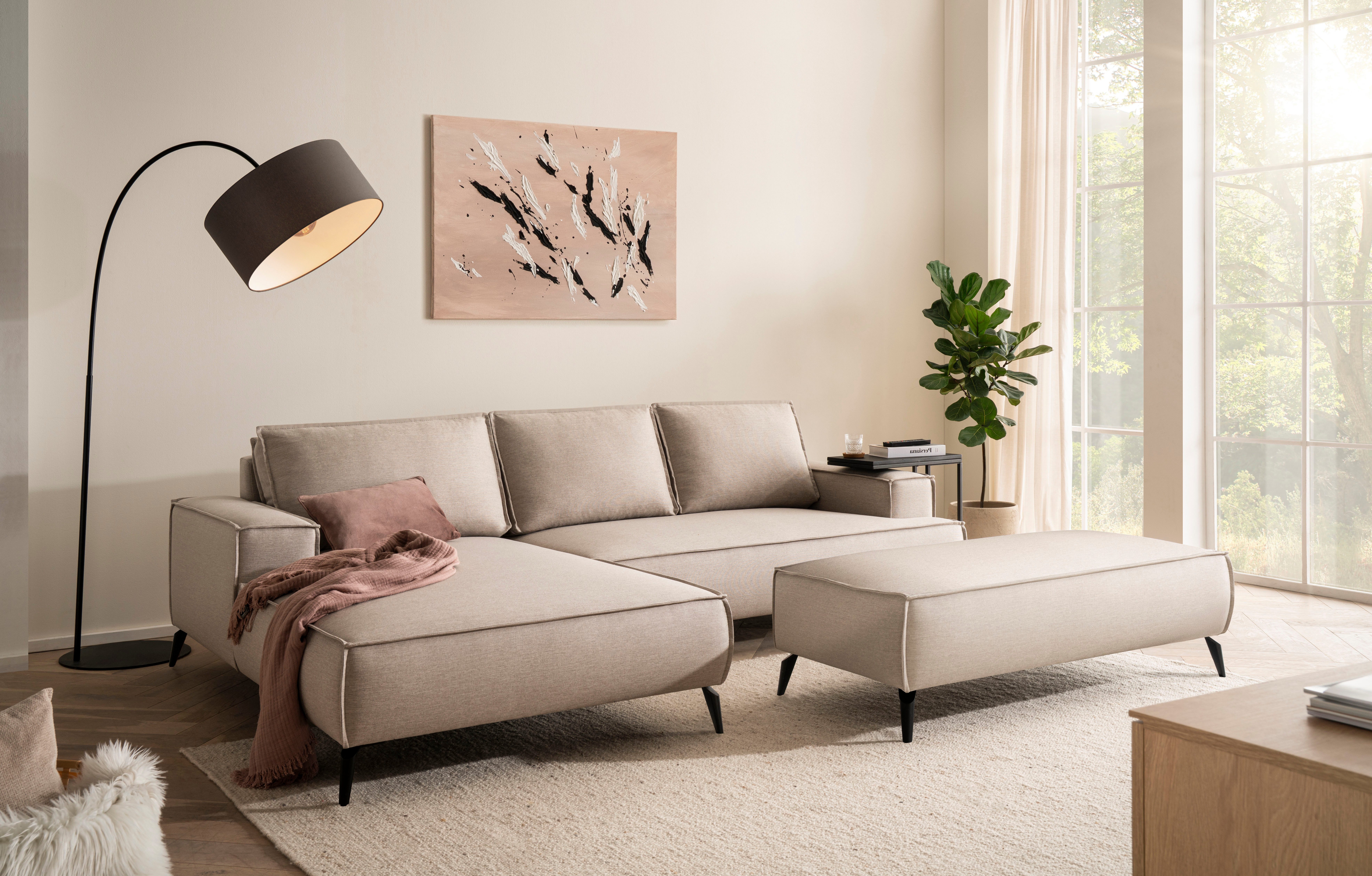 Home affaire Sitzgruppe TVINNU, Polsterecke L-Form, Schlaffunktion, mit Hocker, (Set), Set, stellbar zum Schlafsofa (Krokodilverbinder)