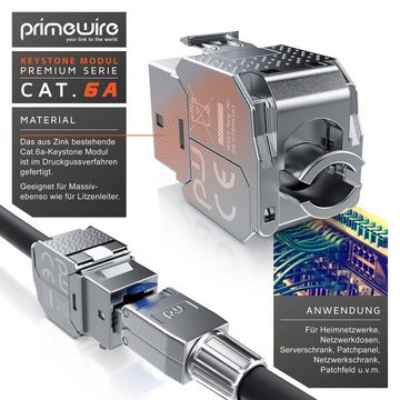 Primewire Netzwerk-Adapter RJ-45 (Ethernet), Buchse zu Netzwerkkabel, CAT.6a Keystone Modul für LAN Kabel, RJ45 Buchse, feldkonfektionierbar