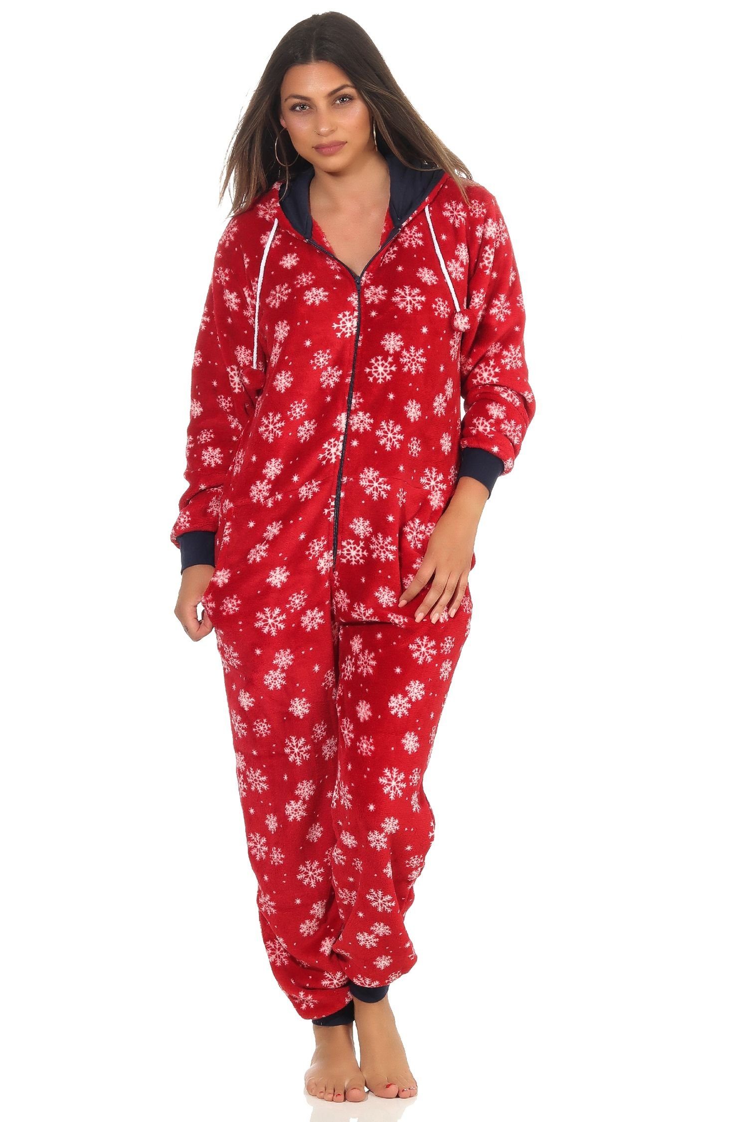 Normann Pyjama Wunderschöner Damen Jumpsuit, Overall mit Kapuze im  winterlichen Design - 291 267 97 951