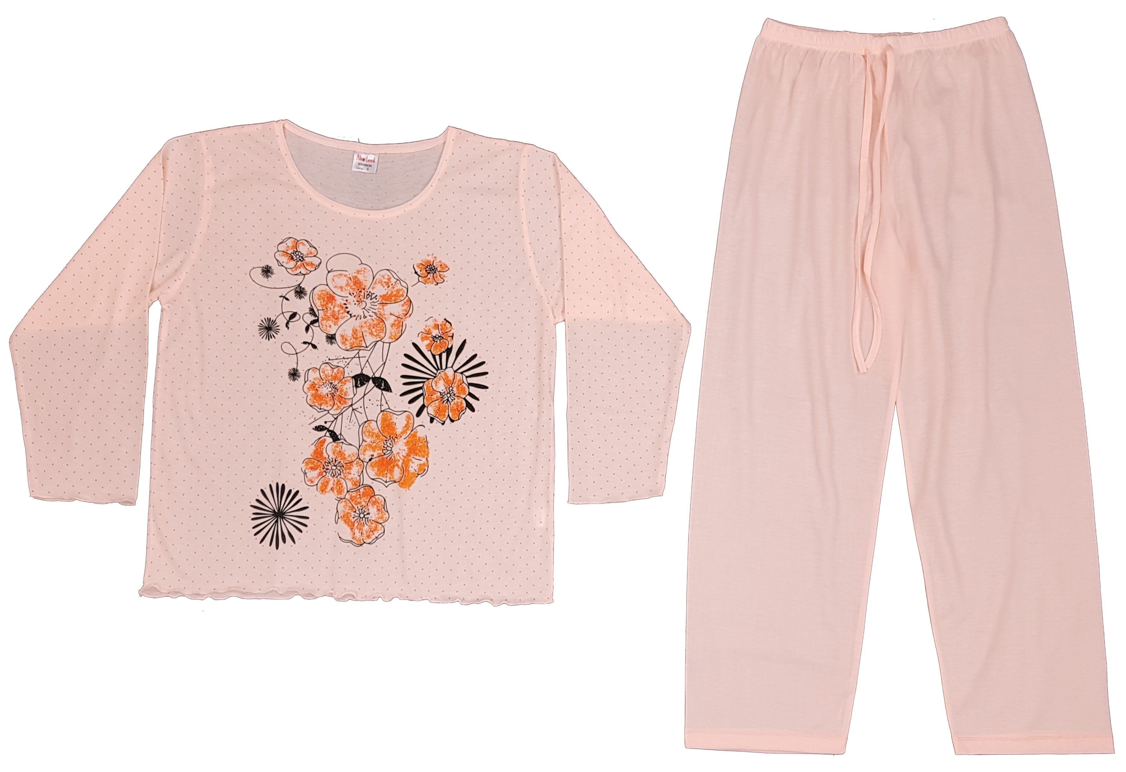 im floralen Pyjama Schlafanzug Girls Print, D272 Orange Schlafanzug, Fashion