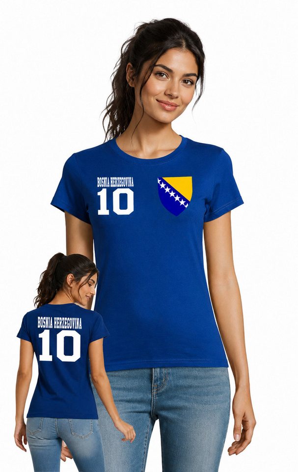 Blondie & Brownie T-Shirt Bosnein_D_Tee Damen T-Shirt Bosnien Fußball Fan Trikot Print Shirt Bosnien Fußballfan Damen Trikotshirt
