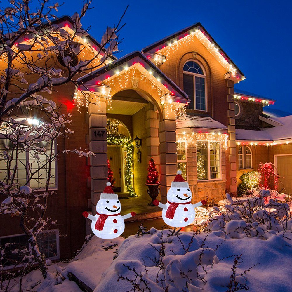 Weiß/Weiß LED Garten 60cm hoch, Sunicol Dekolicht Beleuchtet, Schneemann LED Batterie Deko, Weihnachten Weihnachtsfigur, Timer, Warmes Große