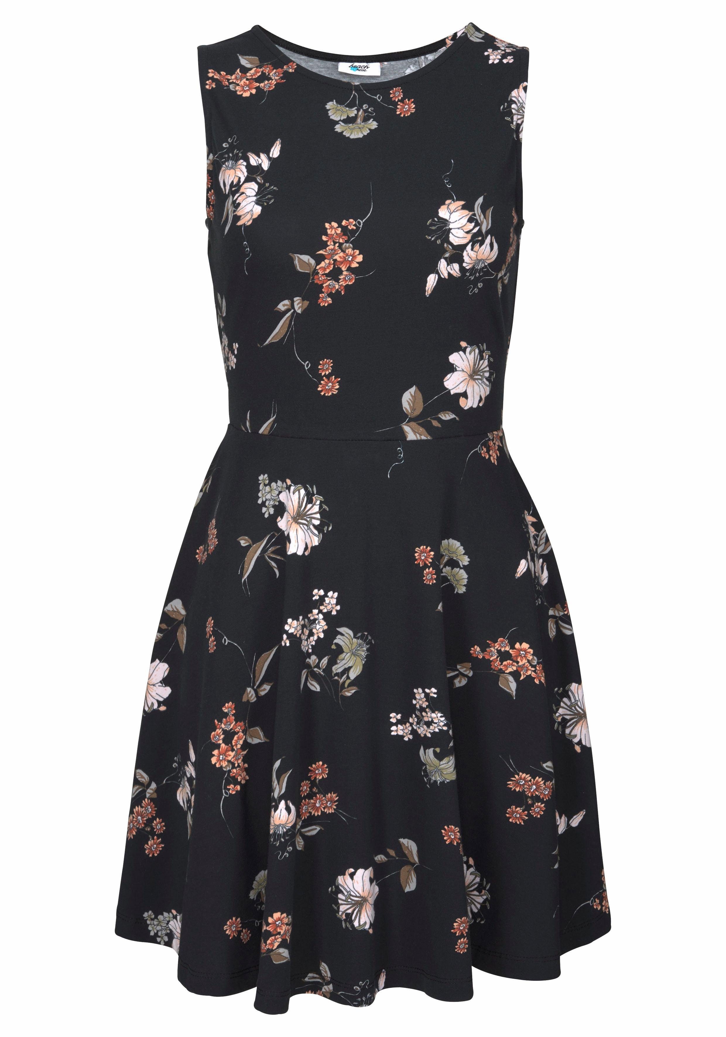 Beachtime by Lascana Jerseykleid mit Blumenprint, Minikleid, Druckkleid, taillierte Form Sommerkleid aus Baumwolle, Strandkleid, mit ausgestelltem Rockteil – Bild 2 von 5
