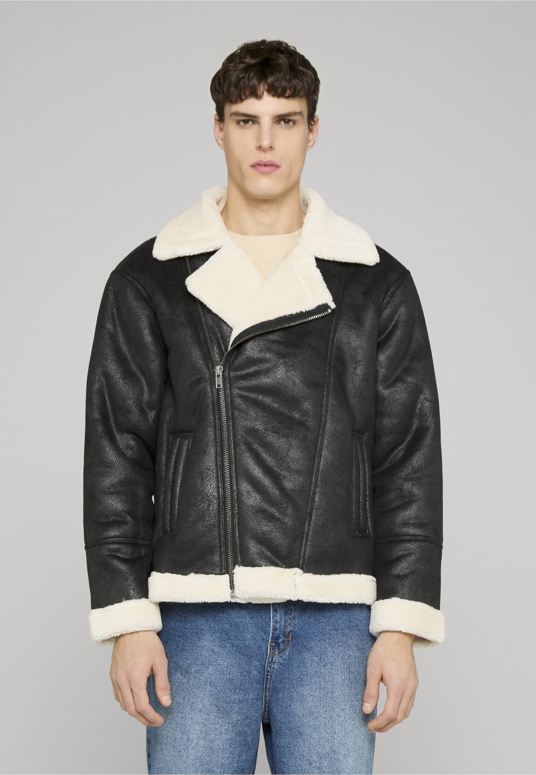 URBAN CLASSICS Winterjacke Urban Classics Shearling Biker Jacket (1-St)