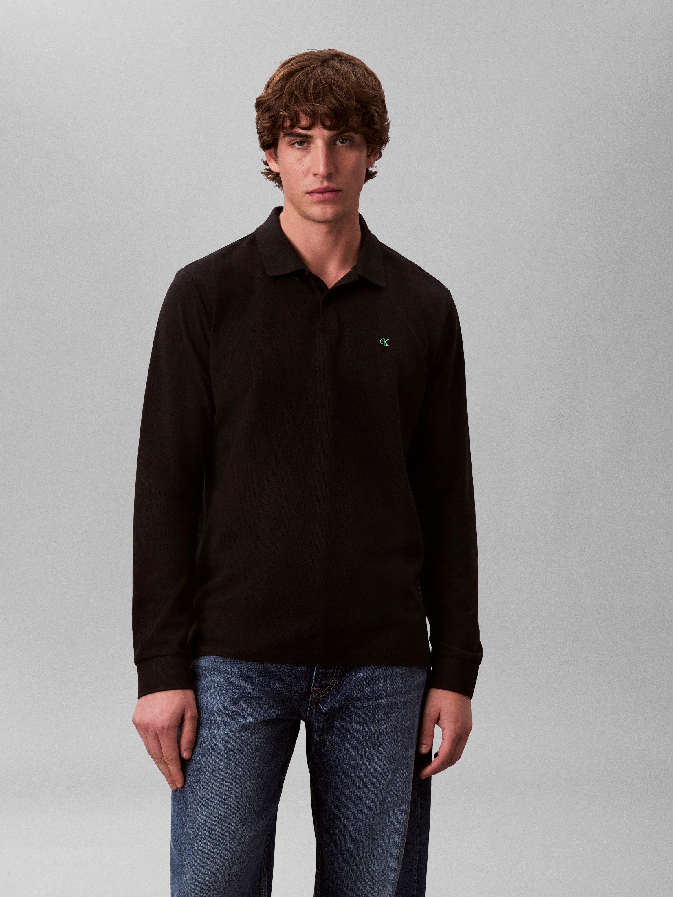Calvin Klein Jeans Langarm-Poloshirt Regular fit mit Rundhalsausschnitt