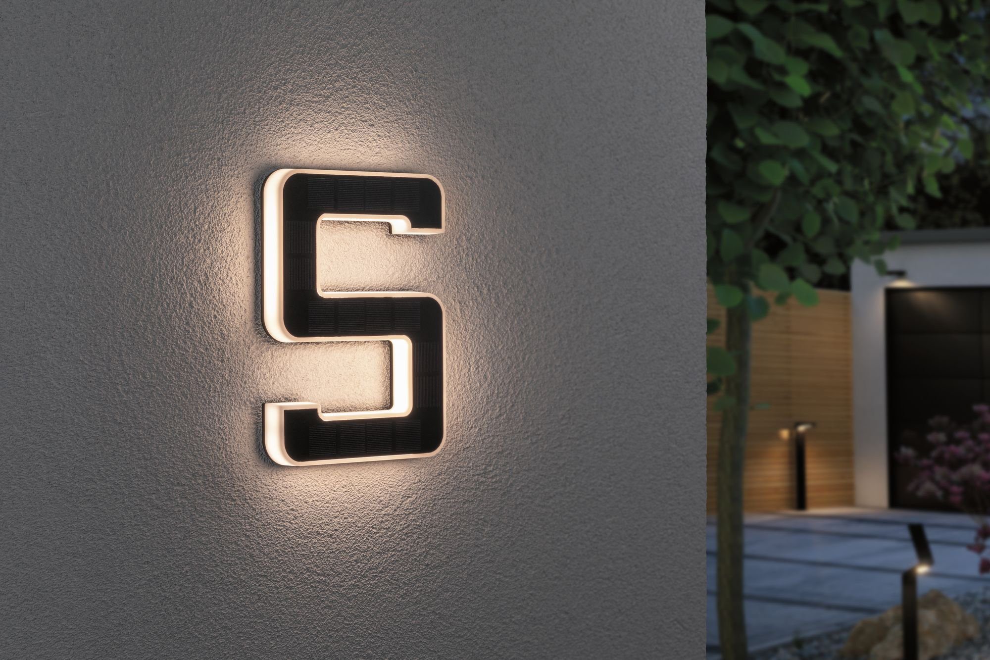 Paulmann LED Außen-Wandleuchte Solar Hausnummer, LED fest integriert, Warmweiß, LED-Modul, Hausnummern, Buchstaben wählbar, Akku wechselbar – Bild 3 von 5