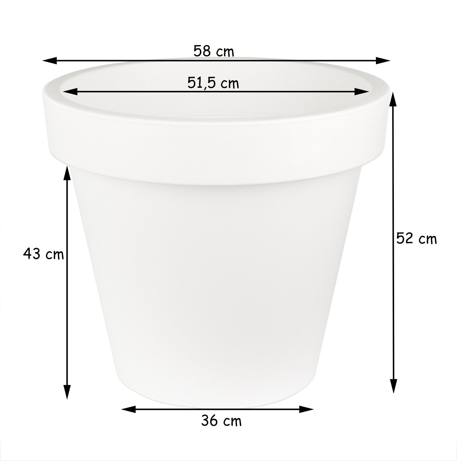 rund Blumentopf Containertopf 58 Pflanzkübel St) übertopf Weiß cm Ø BigDean (1 Pflanztopf