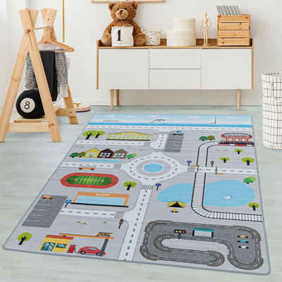 Kinderteppich Straßenteppich, Carpetsale24, Rechteckig, Höhe: 7 mm, Kinderteppich Straßenteppich Teppich Kinderzimmer Rutschfest Waschbar