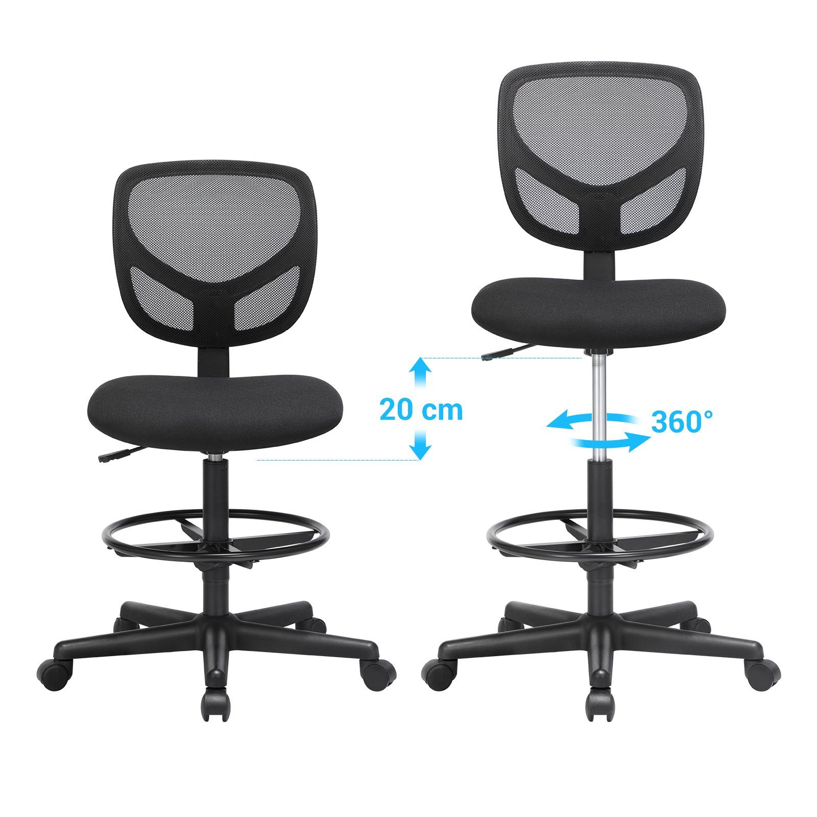 SONGMICS Bürostuhl, ergonomischer Arbeitshocker, Sitzhöhe 55-75 günstig online kaufen