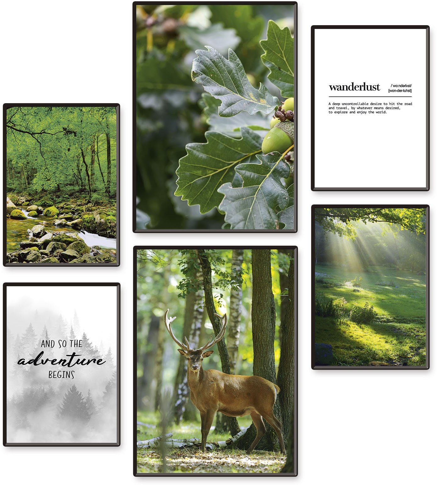 Artland Poster Abendteuer & Wanderlust, Wiesen & Baumbilder (Set, 6 St), Bilder Set, 6tlg. 4xDIN A4 / 2xDIN A3, ohne Rahmen
