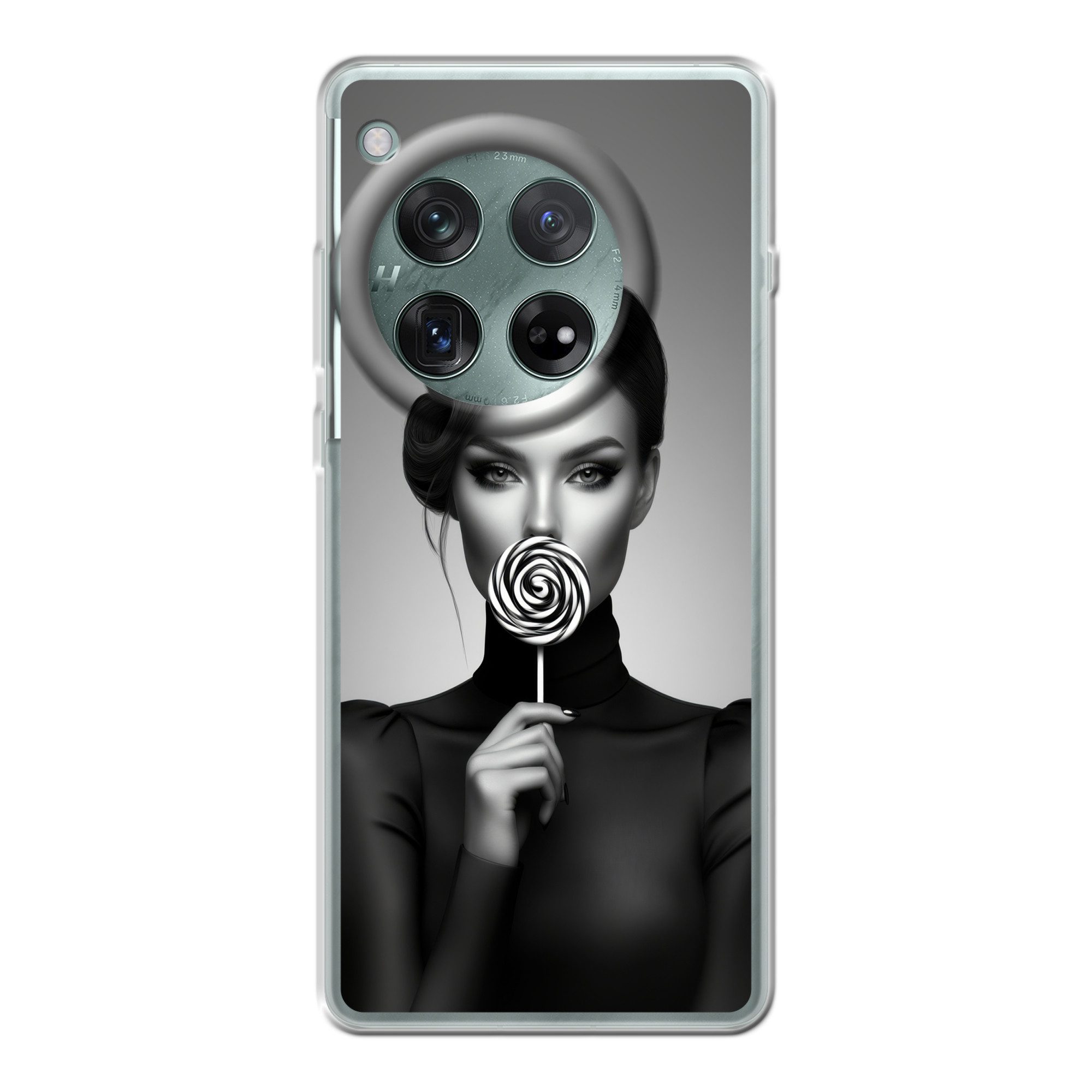 MuchoWow Handyhülle für OnePlus 12r Frau - Lolly - Schwarz, Handy Case, Silikon, Bumper Case Dünn