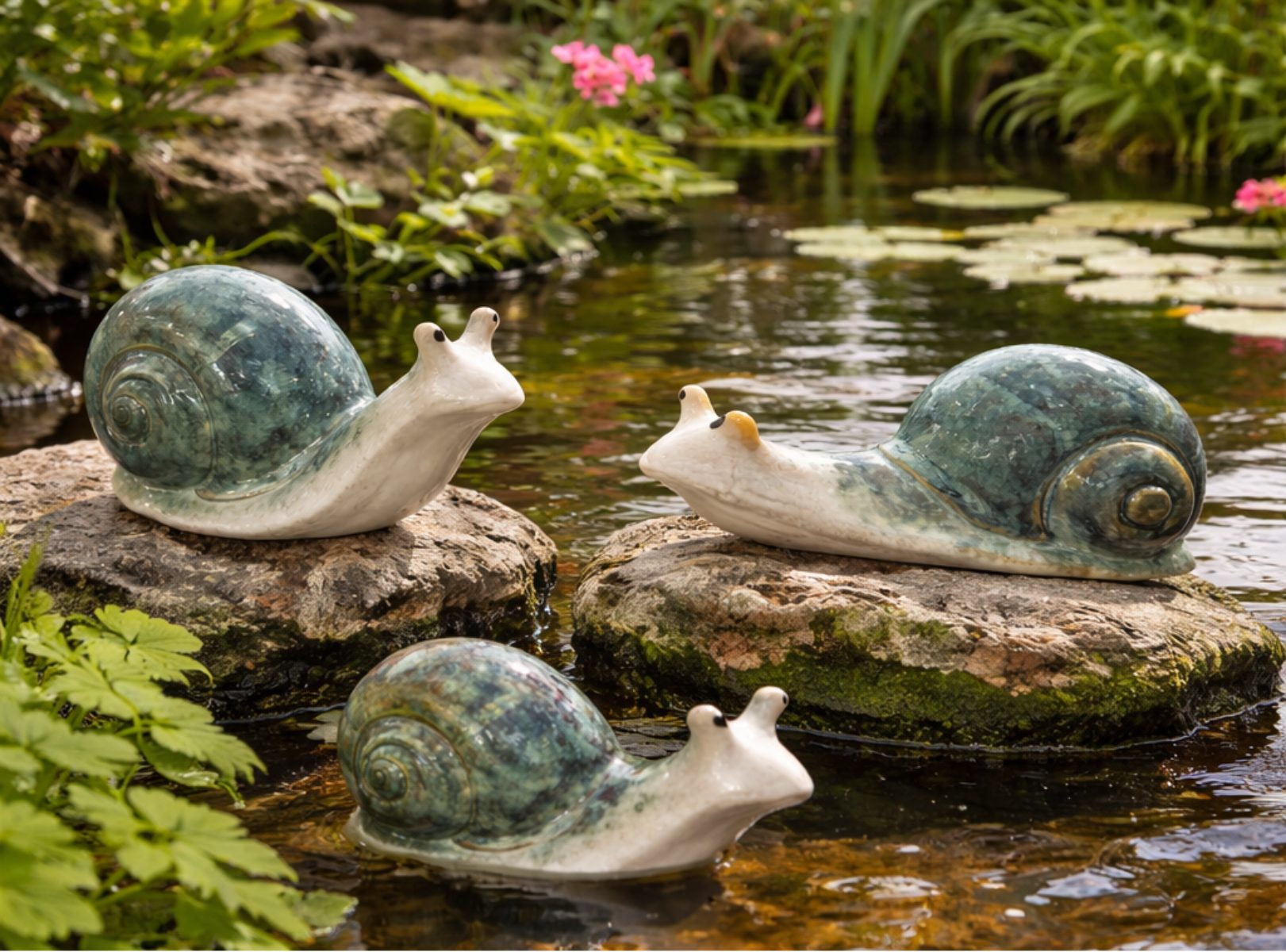 finehomegarden Dekofigur Schnecke Keramik L23 x H11,5cm Dekorative Keramik Schnecke Grün (1 St), Wetterfeste Garten- & Wohnraumdekoration