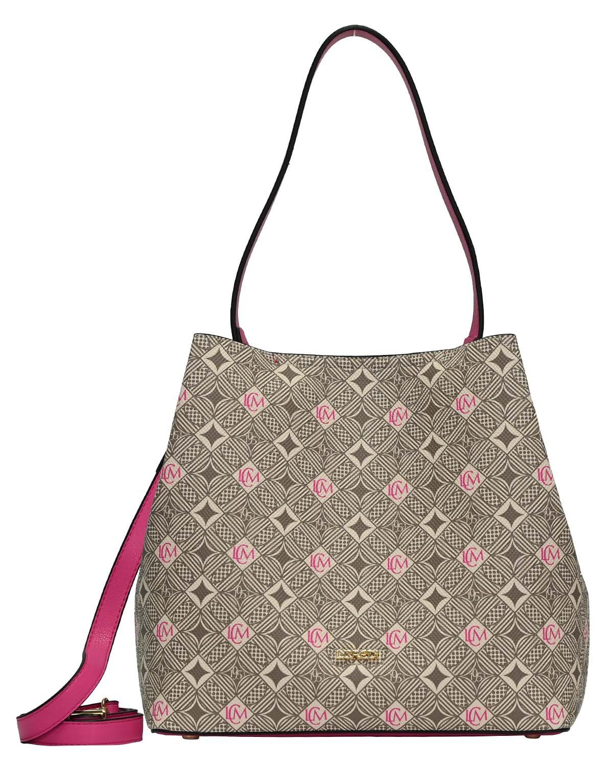 Schultertasche L.CREDI-Damen-Hobo Bag Handtasche-KIANA-Beige multi