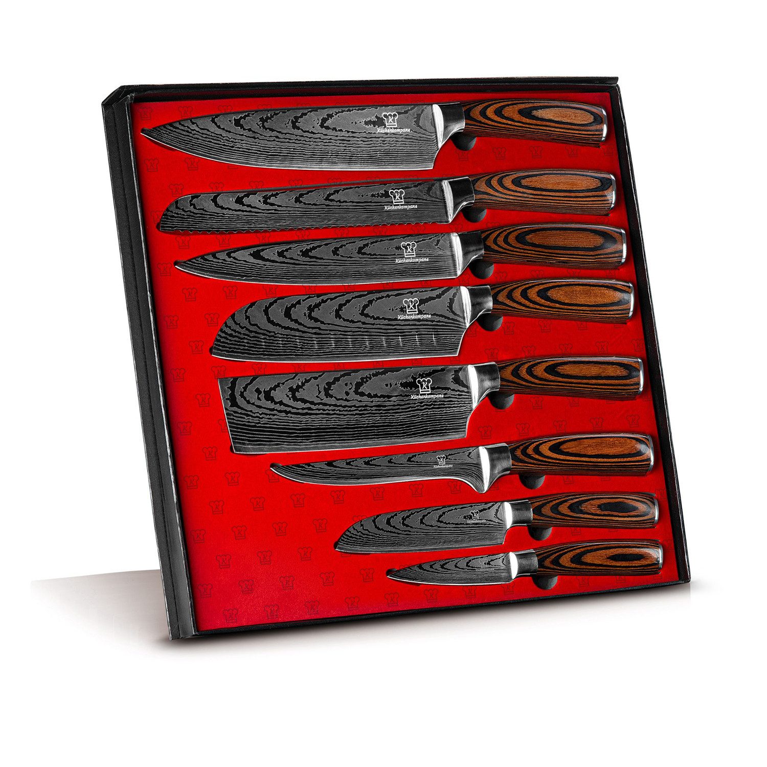 Küchenkompane Messer-Set Profi Pakkaholz Akarui mit Geschenkbox (8-tlg)