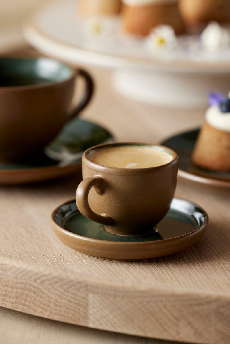 Bitz Espressotasse Espressotasse mit Untertasse wood/forest 0,07 l, Steinzeug, Espressotasse mit Untertasse Wood 7 cl Wood/Forest