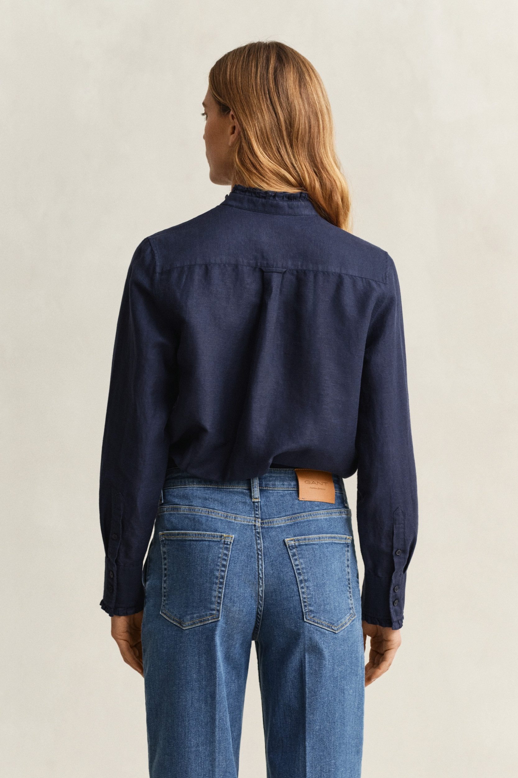 Gant Kurzarmhemd CTN LINEN FRILL COLLAR BLOUSE