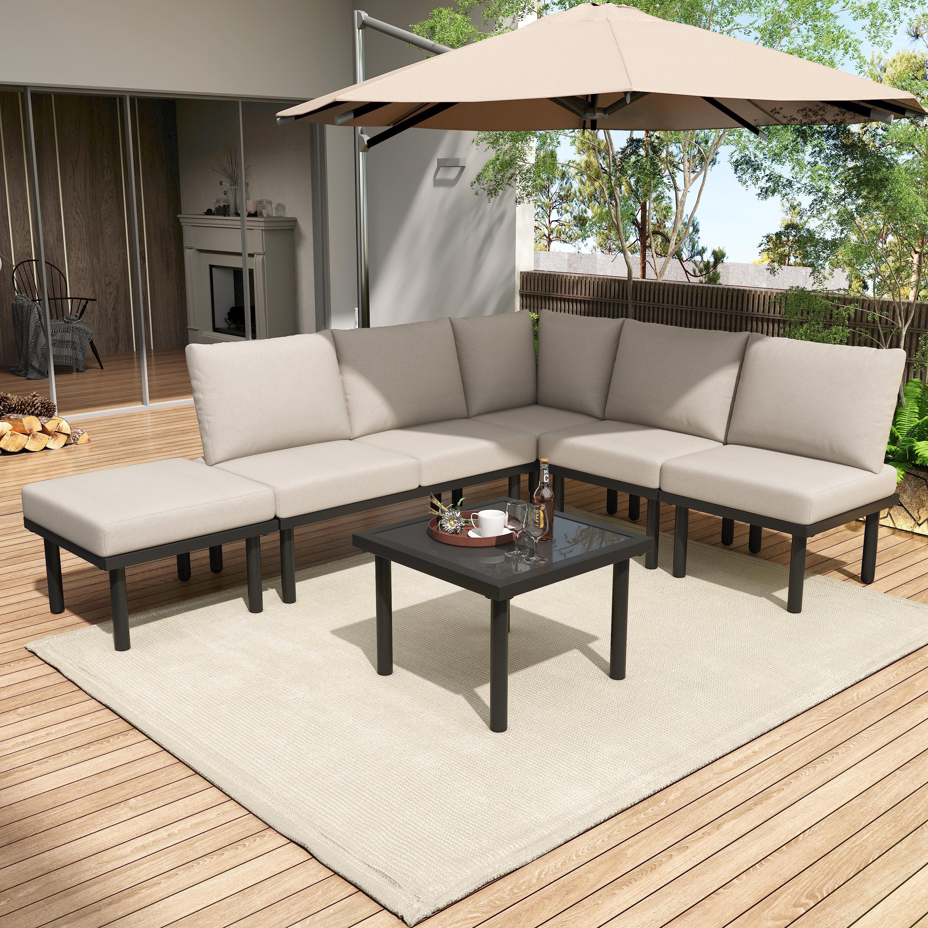 Flieks Gartenlounge-Set, 6 Sitzer frei-kombinierbar Gartenmöbel günstig online kaufen