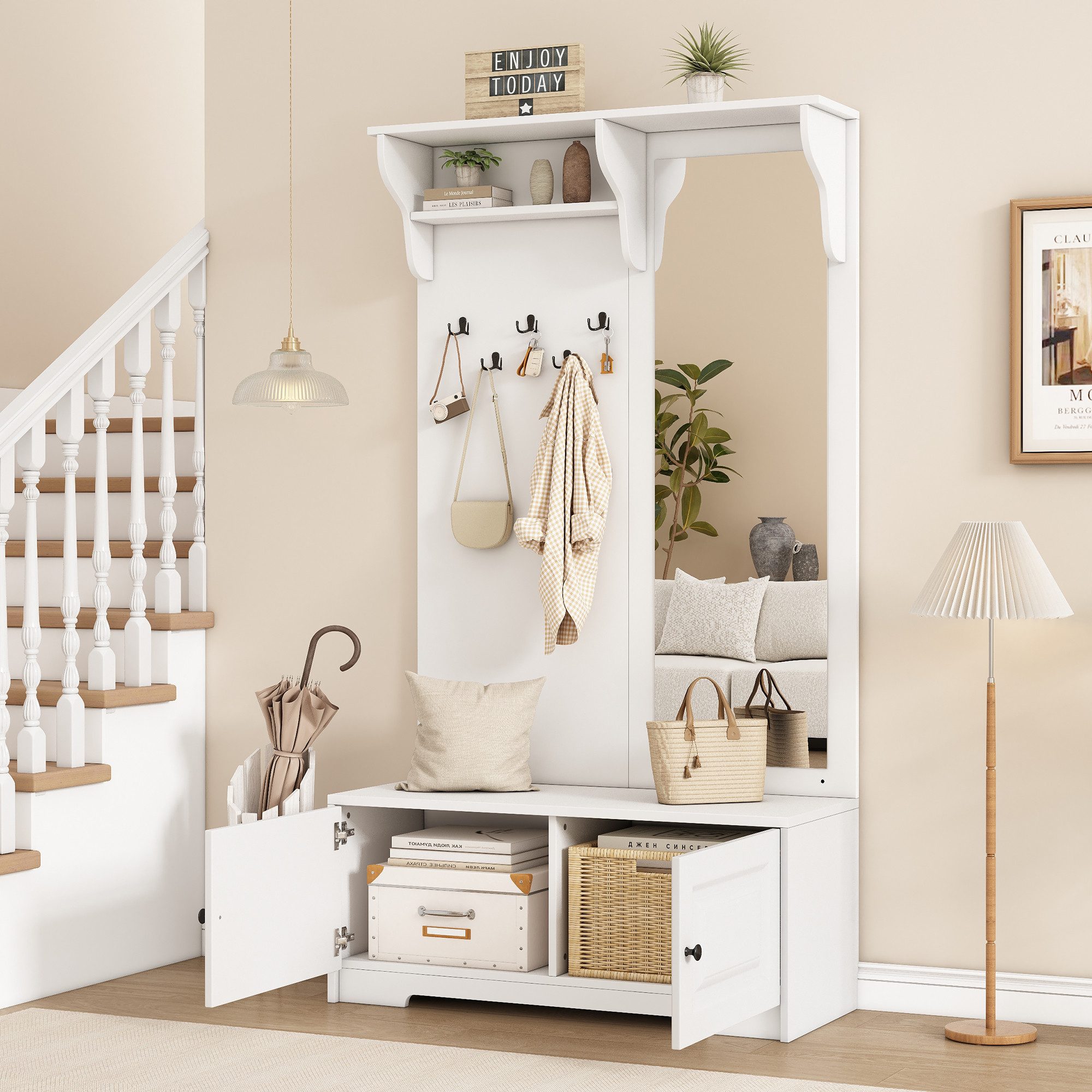 STILVORA Garderoben-Set mit Spiegel,Wandgarderoben Flurgarderoben mit Sitzb günstig online kaufen