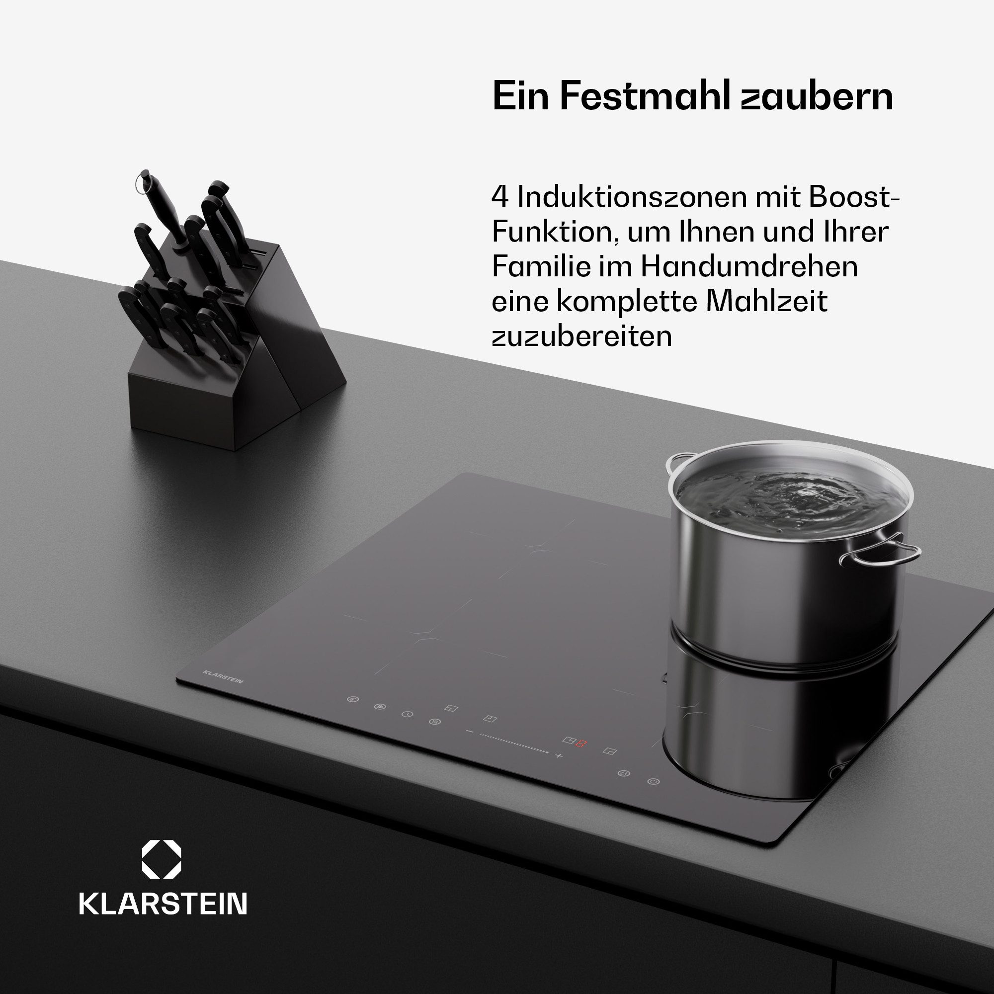 Klarstein Induktions-Kochfeld PowerGlide, Kochfeld Induktion 4 Zone Touch Timer Küche
