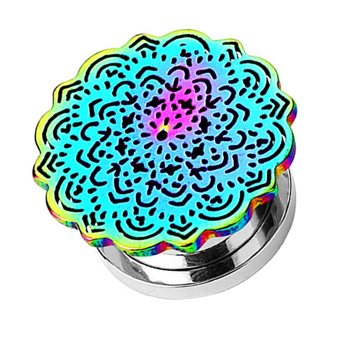 Plug Piercing Schraubverschluß Tribal Blume Rainbow
