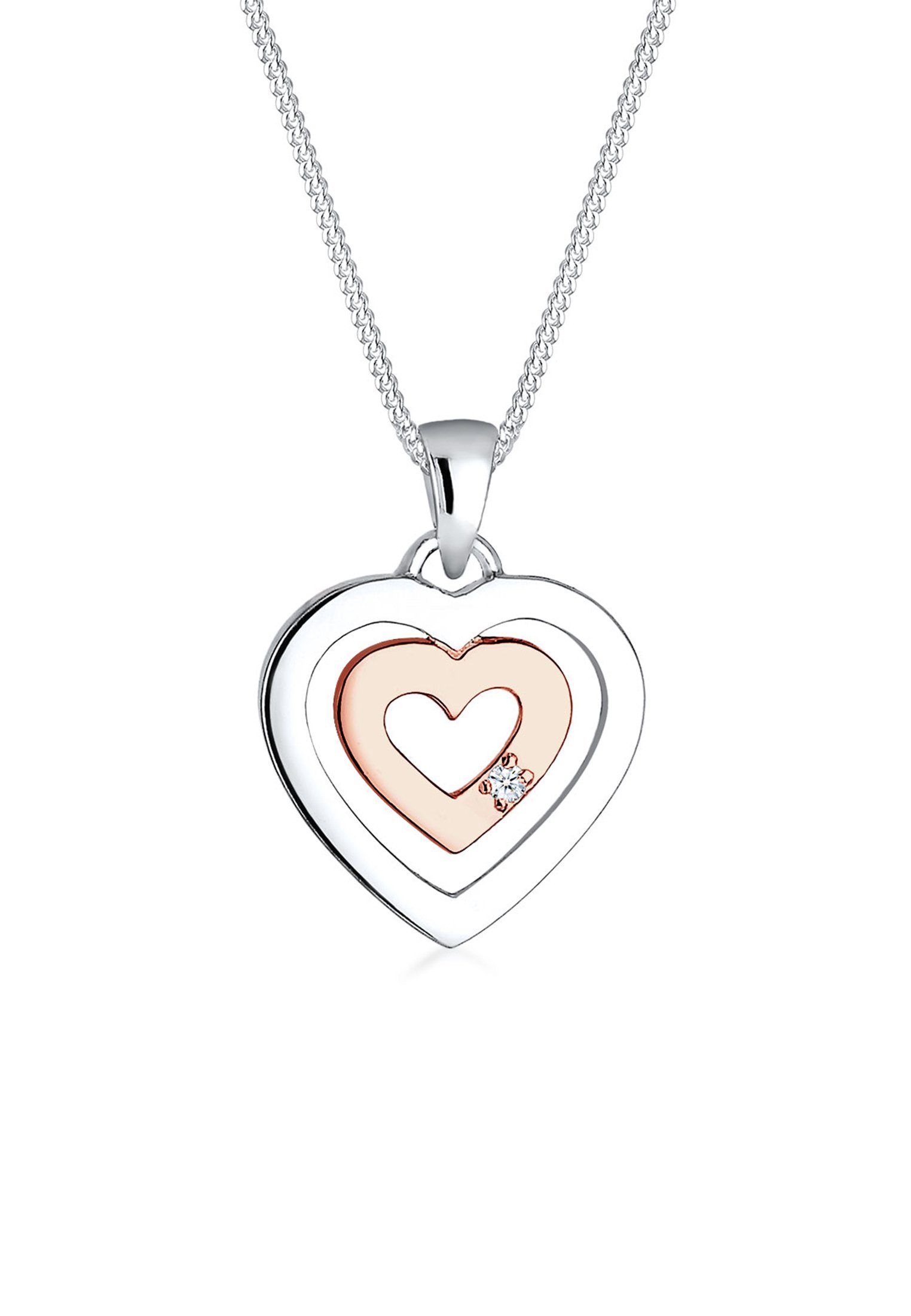 Elli DIAMONDS Kette mit Anhänger Herz Bi-Color Diamant (0.015 ct) 925 Silber, Herz