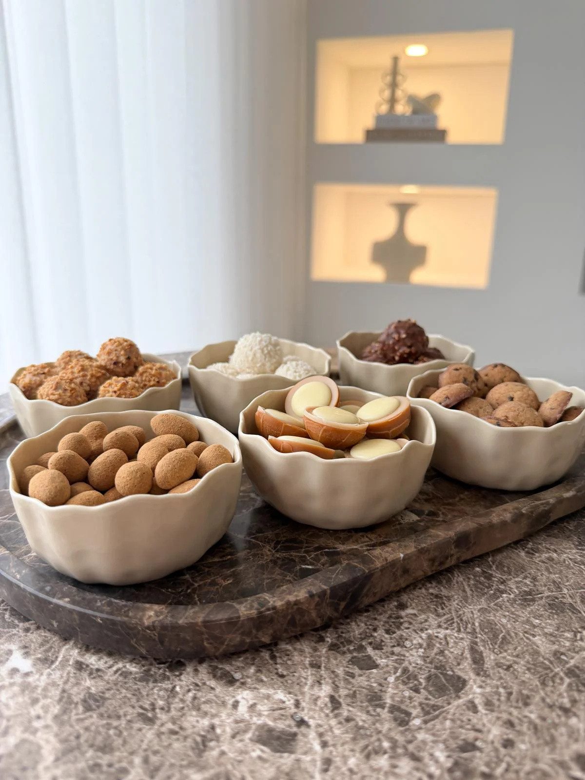EmirtexHome Dipschale Angles 6er Dip- Schälchen Set I Beige, Porzellan, (6-tlg)