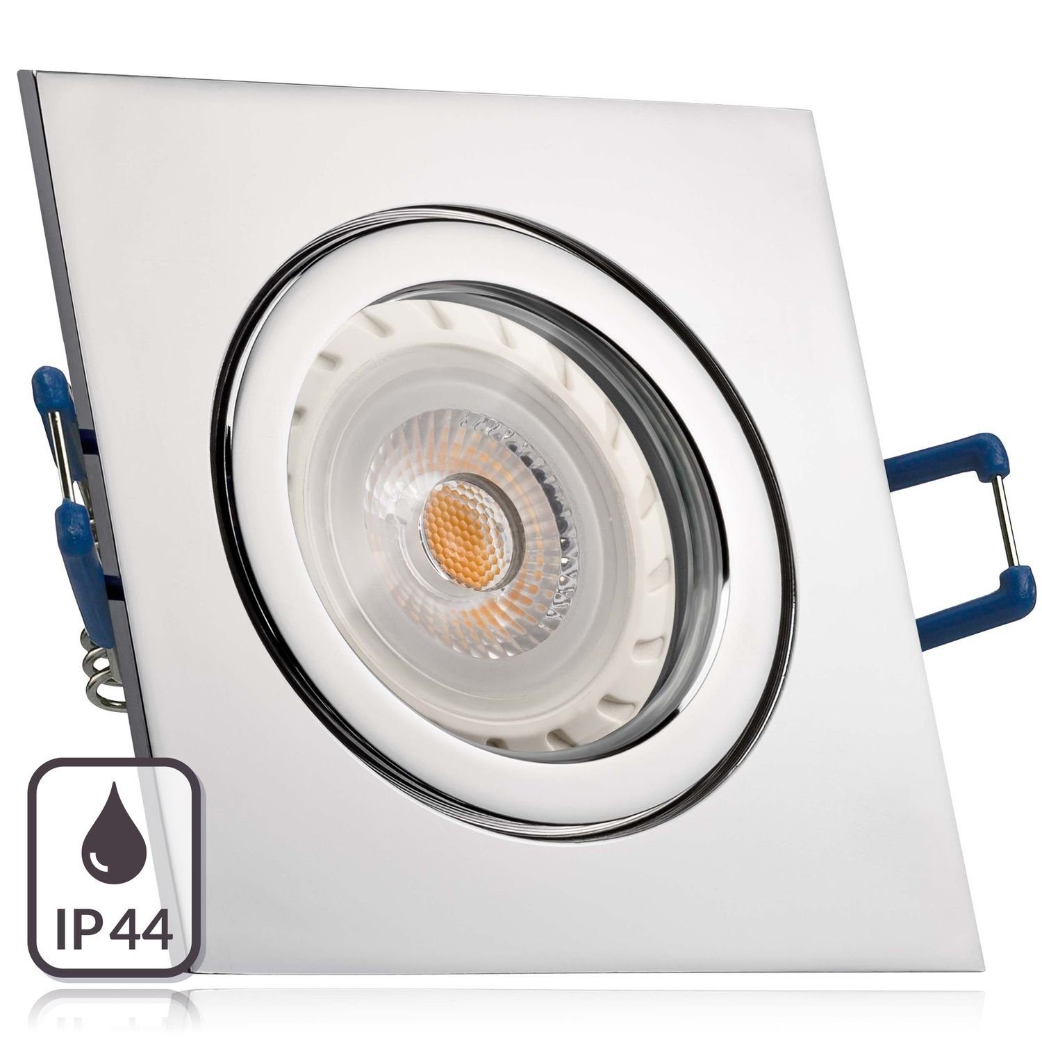 LEDANDO LED Einbaustrahler IP44 LED von Set Chrom GU10 mit LEDA Einbaustrahler LED Markenstrahler