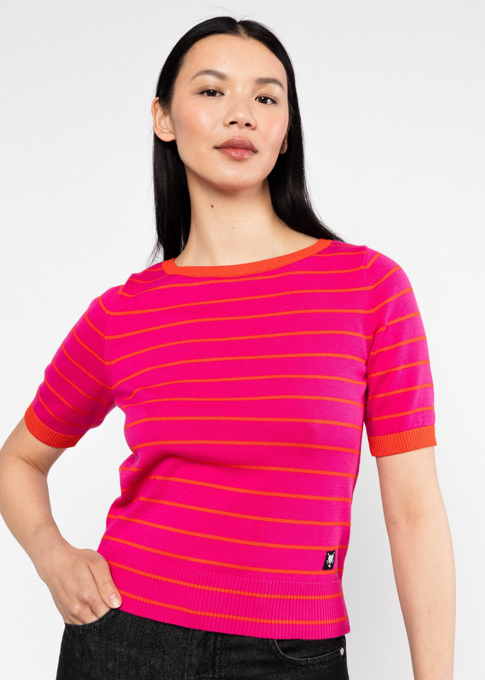 Blutsgeschwister Kurzarmpullover - Strickshirt Damen - gestreiftes Kurzarm Shirt - Feinstrick Pullover